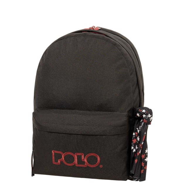 POLO ΣΑΚΙΔΙΟ ORIGINAL DOUBLE SCARF BLACK/BORDEAUX-ΜΑΥΡΟ/ΜΠΟΡΝΤΩ Σχολικές Τσάντες Πλάτης για Εφήβους